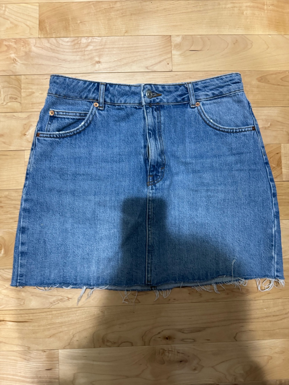 Topshop Blue Denim Skirt with Frayed Hem